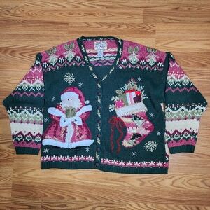 VTG! Heirloom Collectibles Christmas Cardigan Sweater Holiday Size XL 90s‎